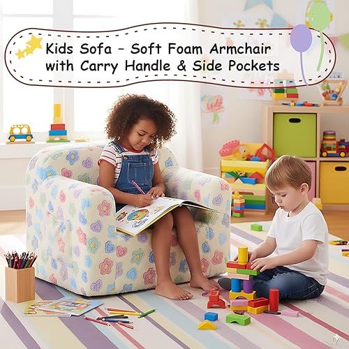 Miniatura 53 de Tiita Silla para niños, cómodo sofá plegable para niños, sofá ligero para niños con asa de transporte y bolsillos laterales, reposabrazos de espuma
