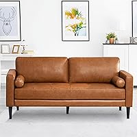 Naomi Home Marisa Genuine Leather Sofa, Tan - Mid-Century Modern Couch with Plush Comfort & Durable Design