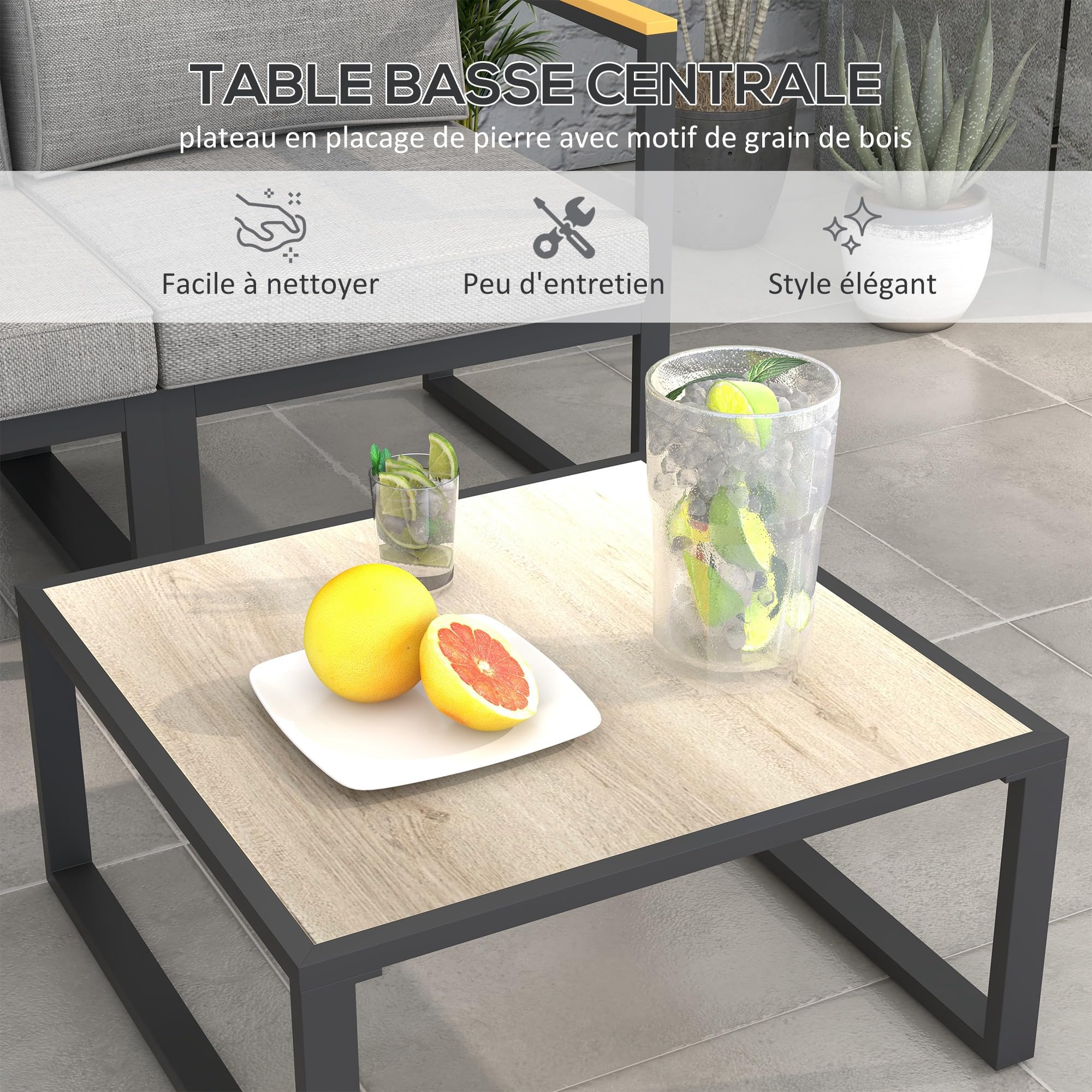 Outsunny 6 Piezas de diseño contemporáneo al Aire Libre Esquina Muebles de jardín para 5 Personas - Aluminio - Gran Comodidad