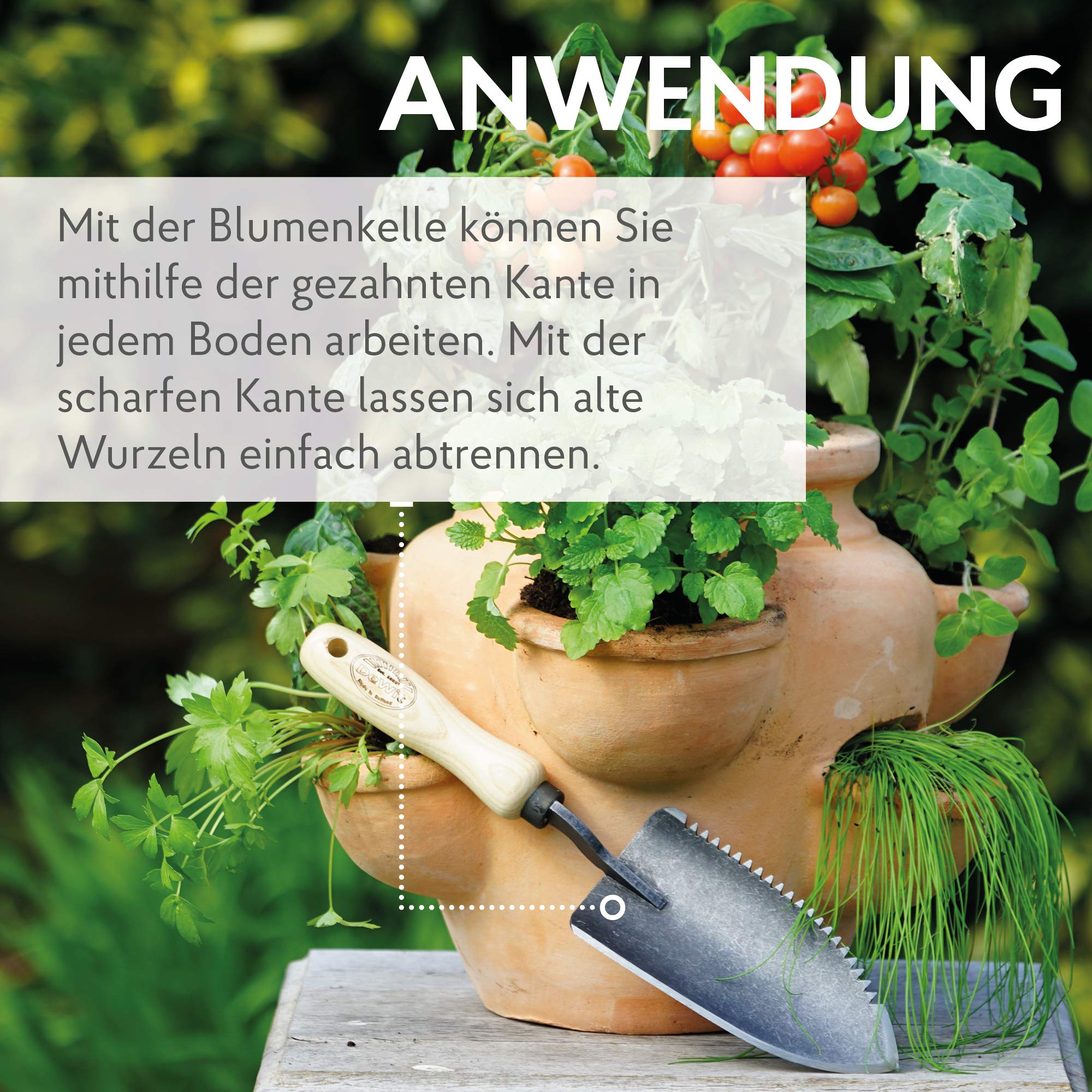 DeWit Blumenkelle gezahnt 33 cm Profi Blumenschaufel Unkrautstecher FSC-zertifizierte Handschaufel Garten-Schaufel Made in Holland