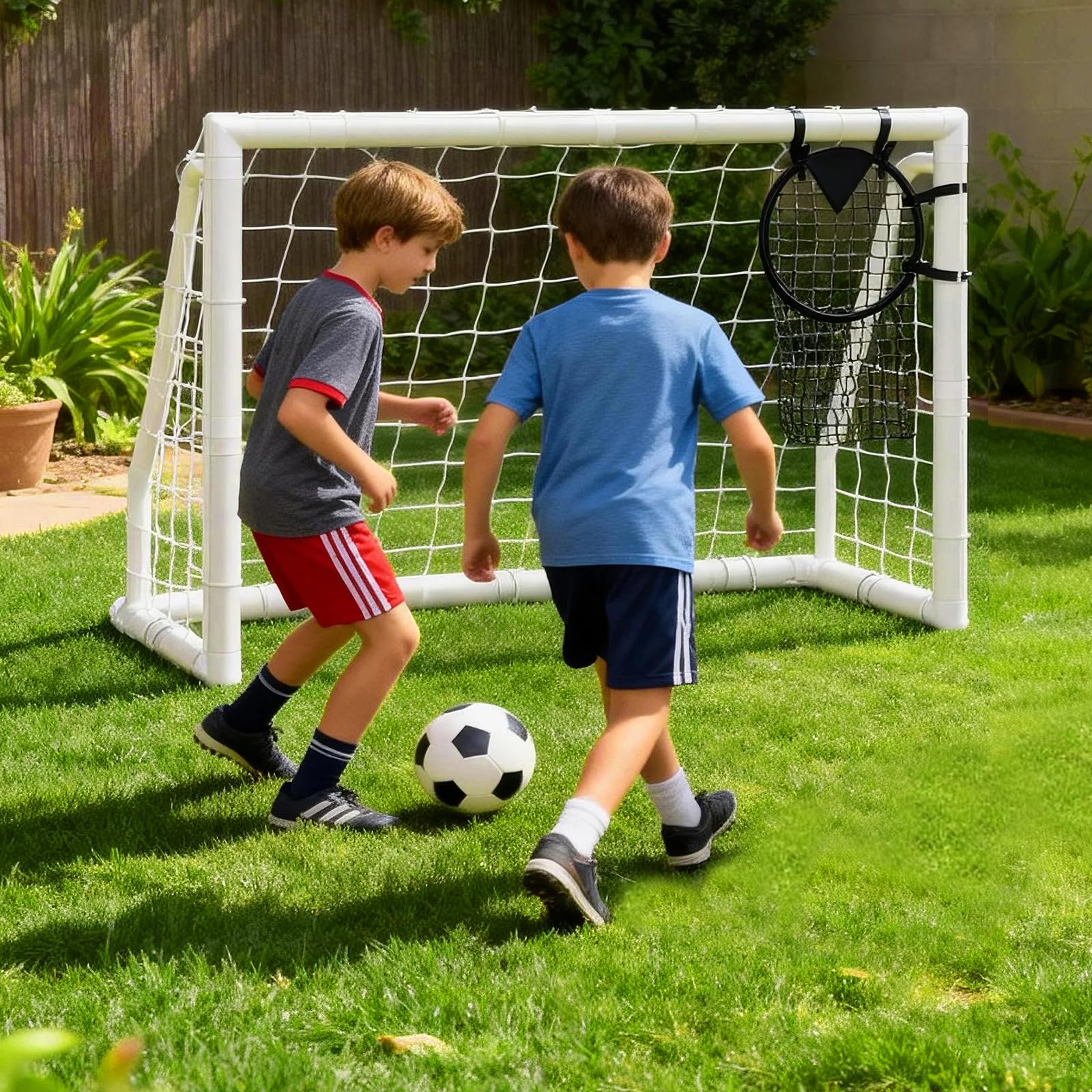 MOPHOTO FußBalltor FüR Garten,Faltbares/Festes Outdoor-TrainingsfußBalltor,Stahlrahmen/PVC-Material,Einfach Zu Montieren,Geeignet FüR FußBallspiele(PVC(Weiß)–244×183 cm