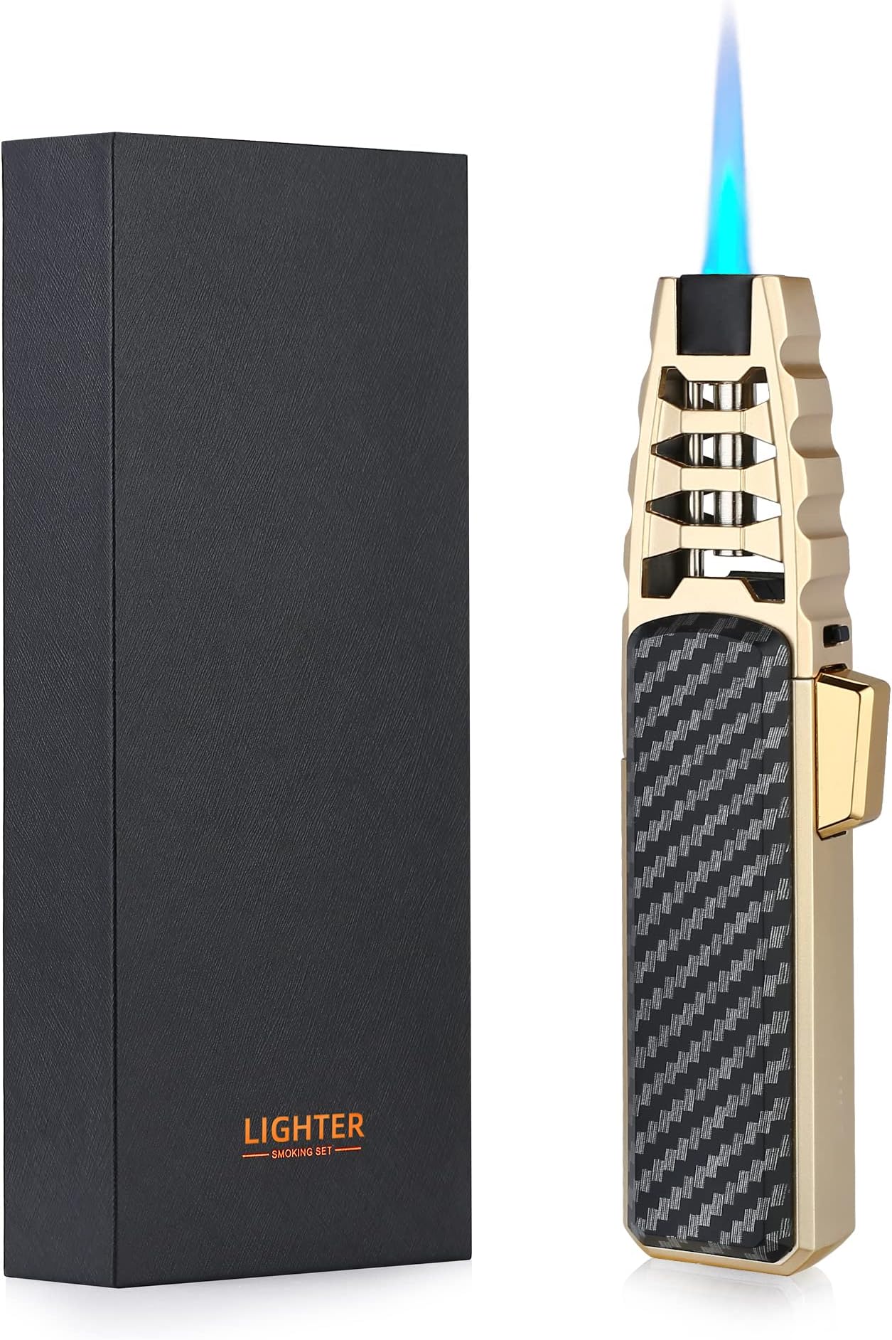 Turbine Torcher, Jet Torch Lighter with Gift Box – Solar Beam Torch Jet Flame Refillable Windproof Lighter for Candle, Camping, Grill, BBQ, Kitchen (Butane Not Included), Black