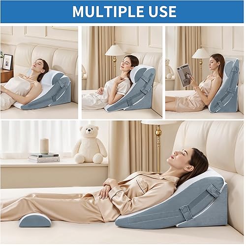 Miniatura 3 de Juego de 3 almohadas ortopédicas de cuña para dormir, 9 en 1 para después de la cirugía, almohada de espuma viscoelástica ajustable para aliviar el
