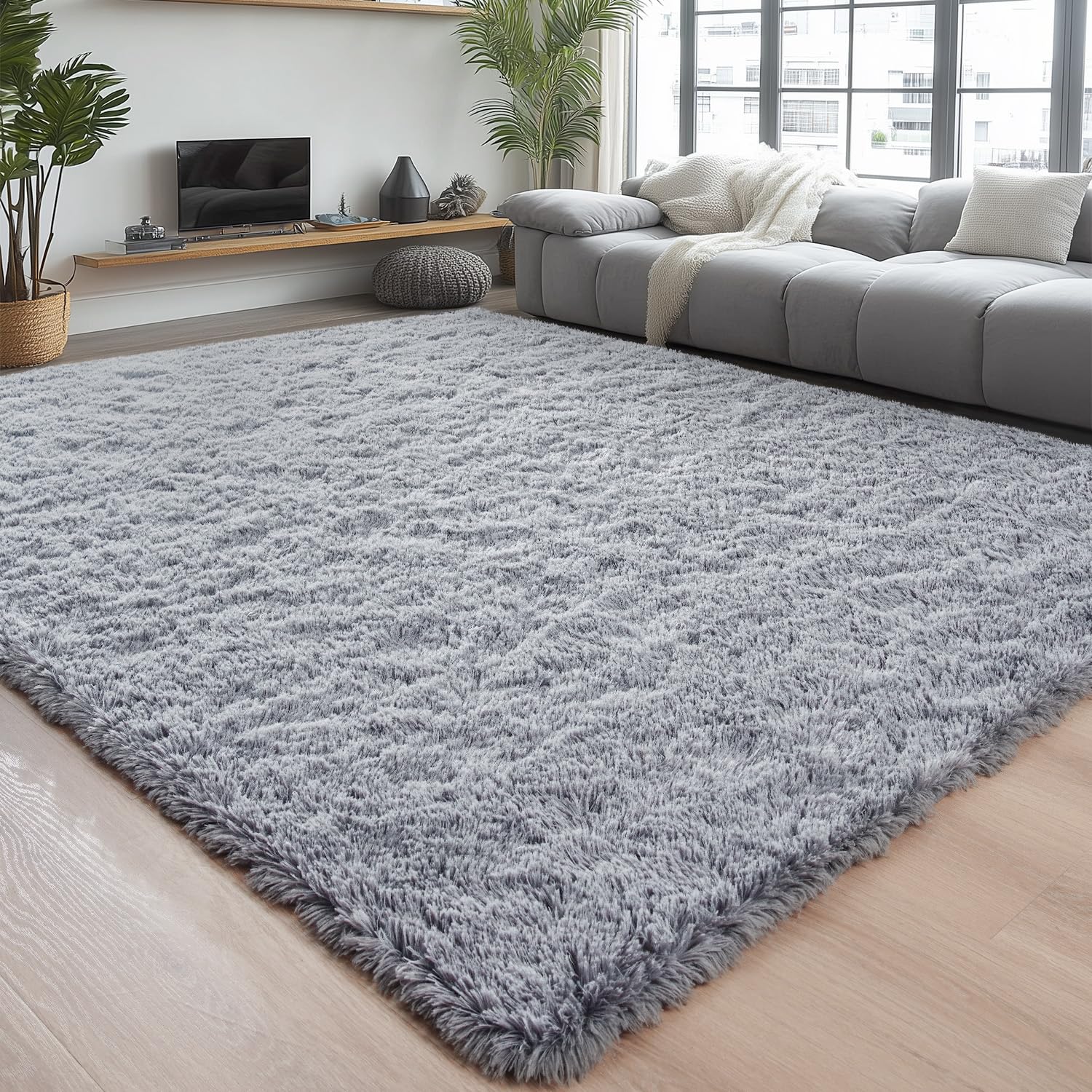 Chicrug Soft Area Rugs for Bedroom Living Room Plush Fluffy Rug 9x11 Feet, Shag Furry Area Rug Carpet Non Shedding for Nursery Children Kids Girls Room Home Decorative, Grey