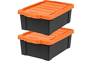 Greenmade 12-Gallon Stackable Storage Bin (Black/Orange, 2-Pack)