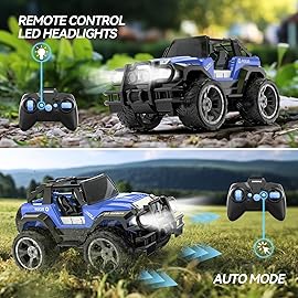 DEERC DE42 Remote Control Car RC Racing Cars,1:18 Scale 80 Min Play 2.4Ghz LED Light Auto Mode Off Road RC Trucks with Storage Case,All Terrain SUV Cars Toys Gifts for Boys Kids Girls Teens,Blue