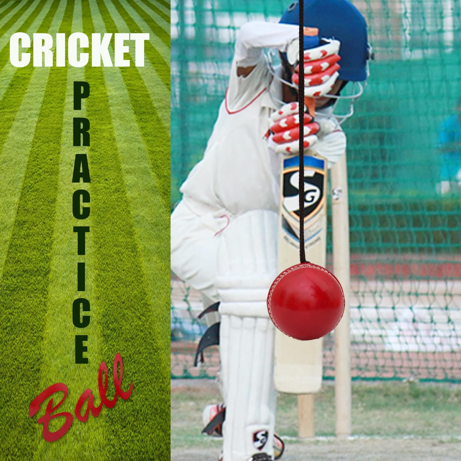 Hanging Cricket Ball for Traning, Knocking and Practice – Hanging Ball with Rope Threaded in Seam