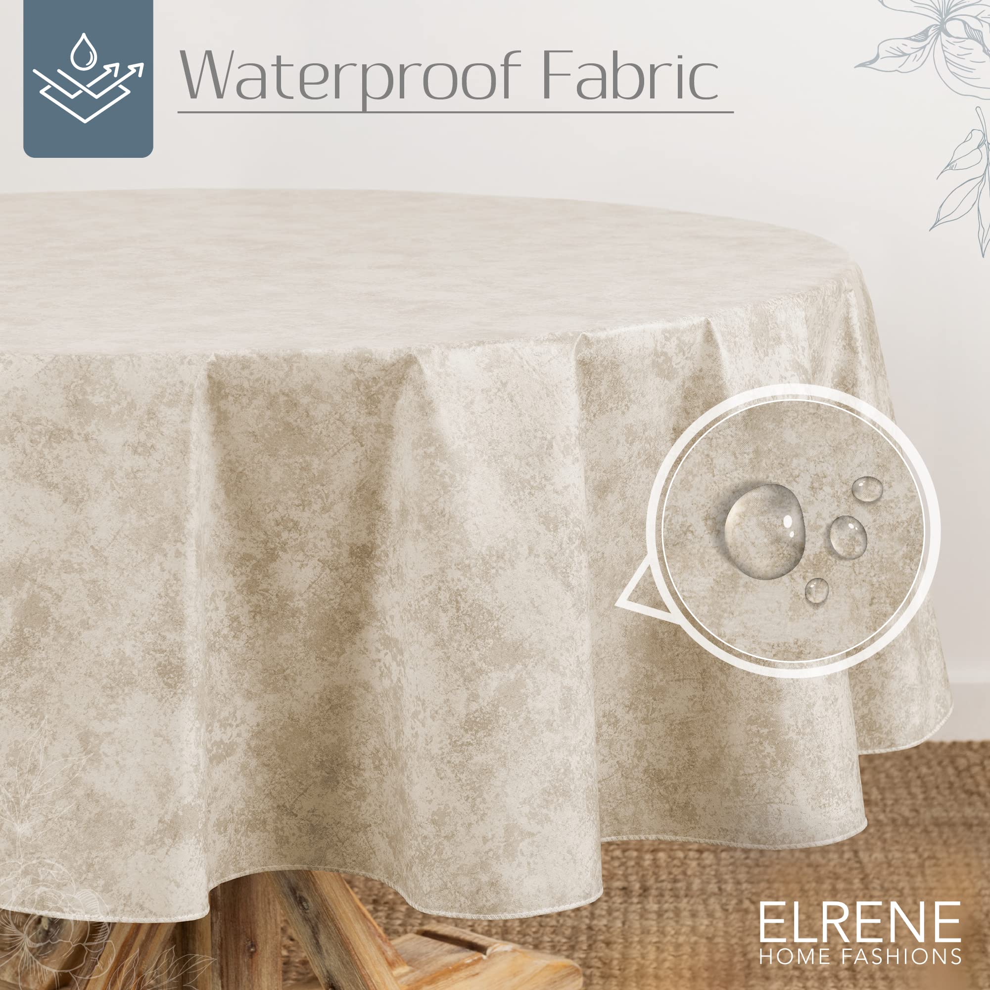 Elrene Home Fashions Nappe En Vinyle Mesa Marbre - Ivoire 152x213 Cm - Imperméable, Résistant Aux Tâches - Revers Flanelle Antidérapant - Ovale