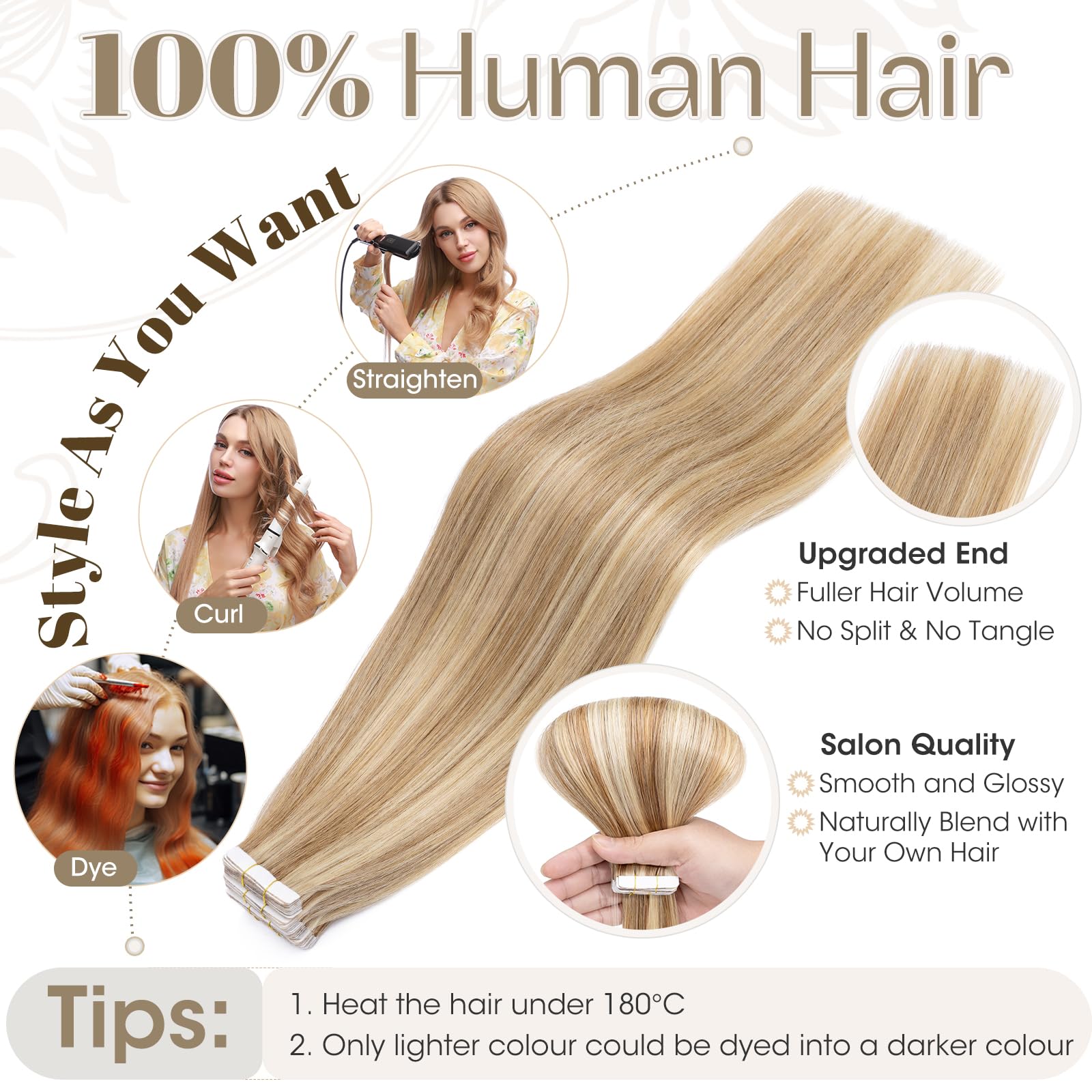 Elailite 20 Pcs Tape Hair Extensions Real Human Hair, Thin Type - Image 3
