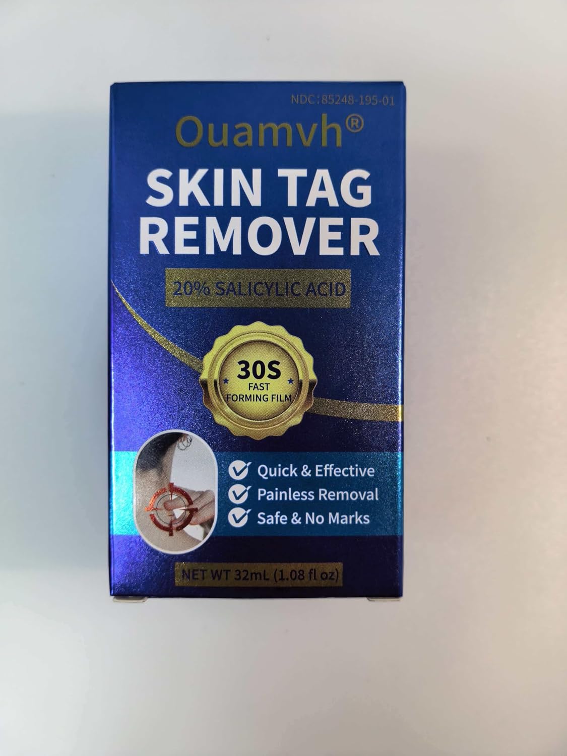 Skin Tag & Wart Remover Liquid - 20% Salicylic Acid, 30s Fast-Forming Film, Painless Spot Application for Neck & Hands, Includes 6 Precision Applicators, NDC Certified, 32ml