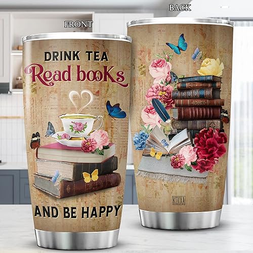 Miniatura 2 de KOIXA Vaso aislado para amantes de los libros taza inspiradora con tapa 20 onzas estilo vintage para café libros regalos temáticos de lectura para