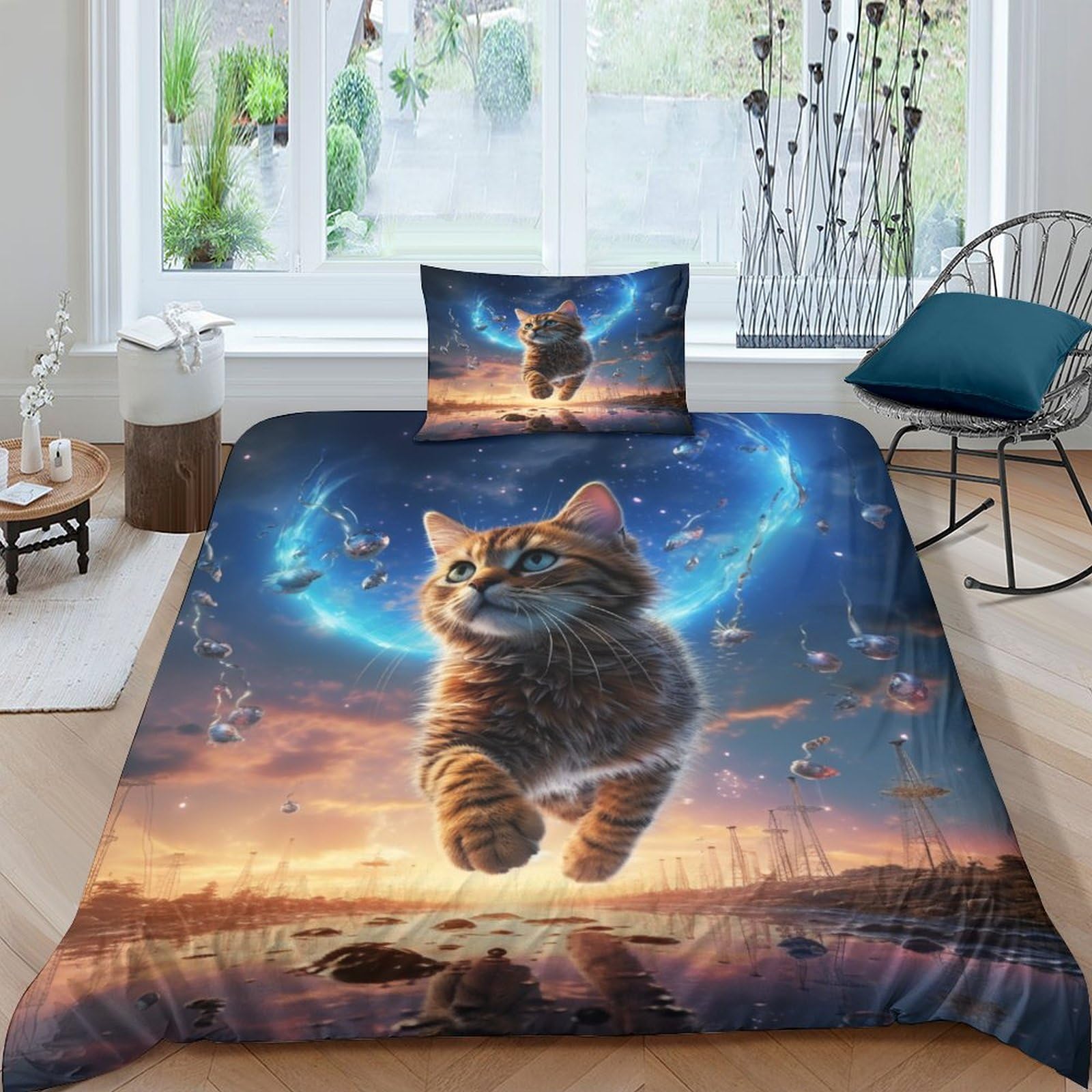 Housse de couette chat mignon galaxie pour illuminer la chambre enfant