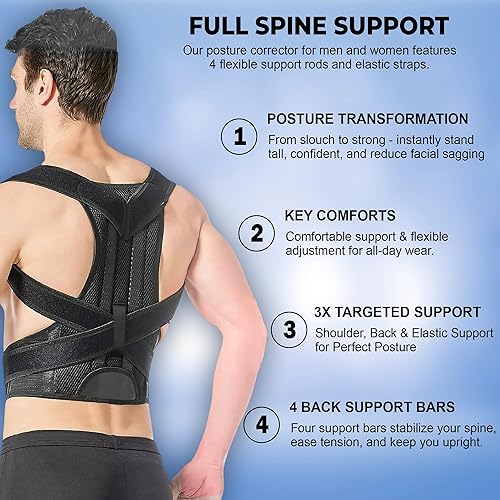 Miniatura 3 de Corrector de postura para mujeres y hombres  Soporte de espalda ajustable con correa  Alisador de hombro transpirable  Soporte de espalda completa