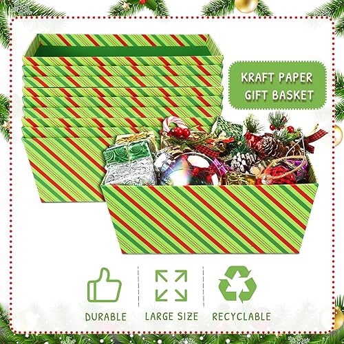 Miniatura 3 de Cholemy 12 cestas de Navidad para regalo, 8 x 10 pulgadas, cestas de cartón vacías a granel con asas, cesta de regalo de bricolaje, bandeja de