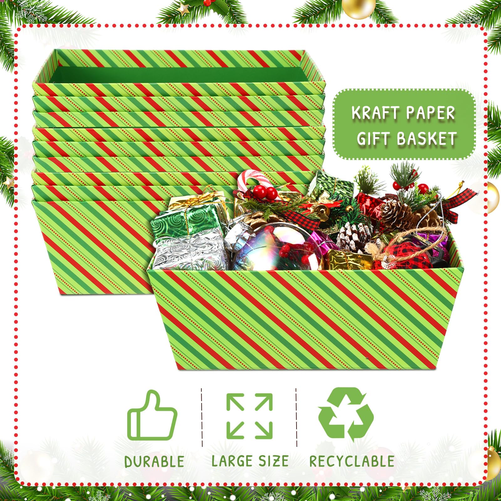 Cholemy 12 cesti regalo vuoti per regali, cesti vuoti, per fai da te, robusti, per l'inaugurazione della casa, cesti regalo vuoti da riempire per regali di Natale e anniversari (strisce)