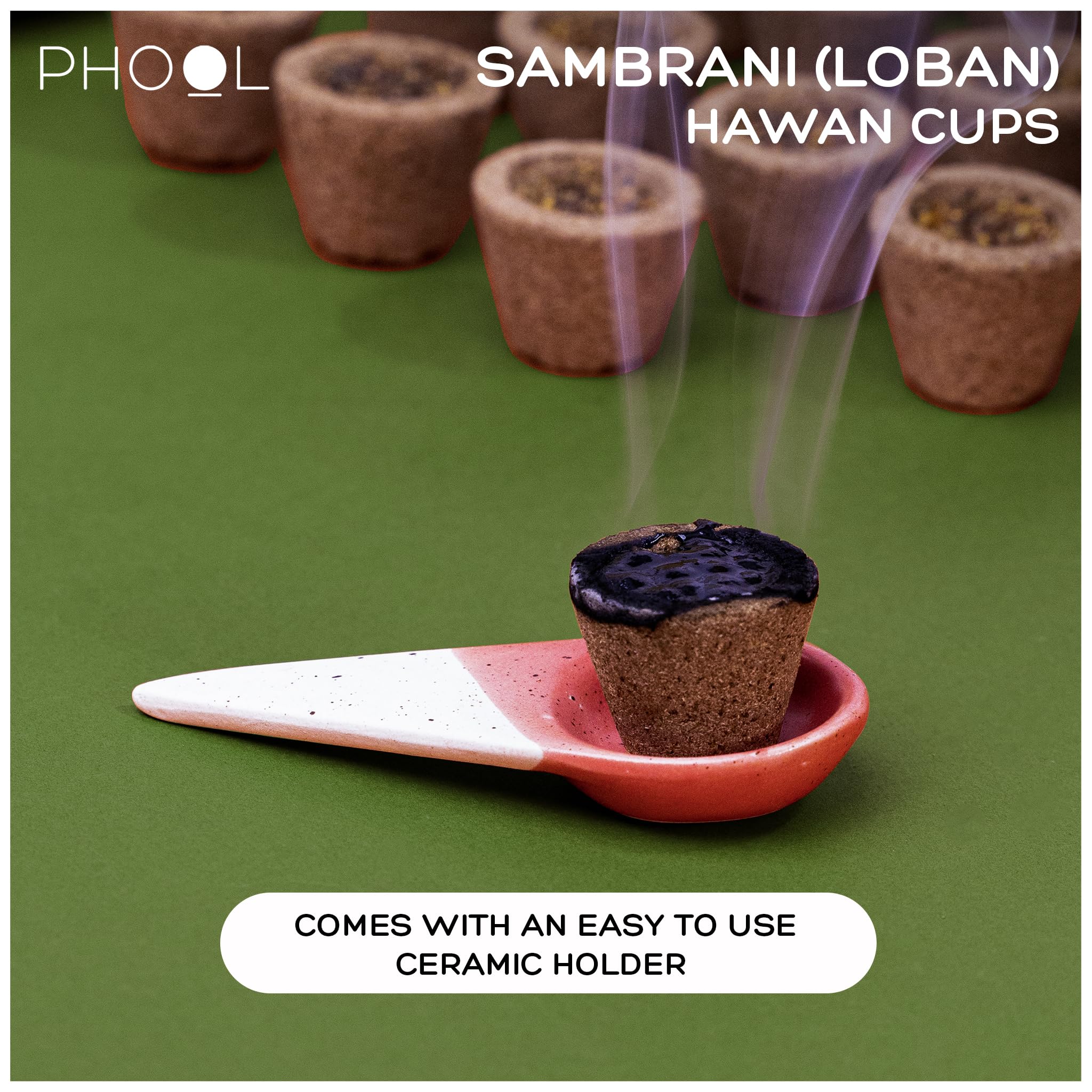 Phool Sambrani Dhoop Cups Navratri and Durga Pooja Havan,16 pcs + 1 Free Stand Certified Natural, Dhuni for Durga Pooja 100% Sambrani Fragrance (loban) Original Guggal Dhoop 2