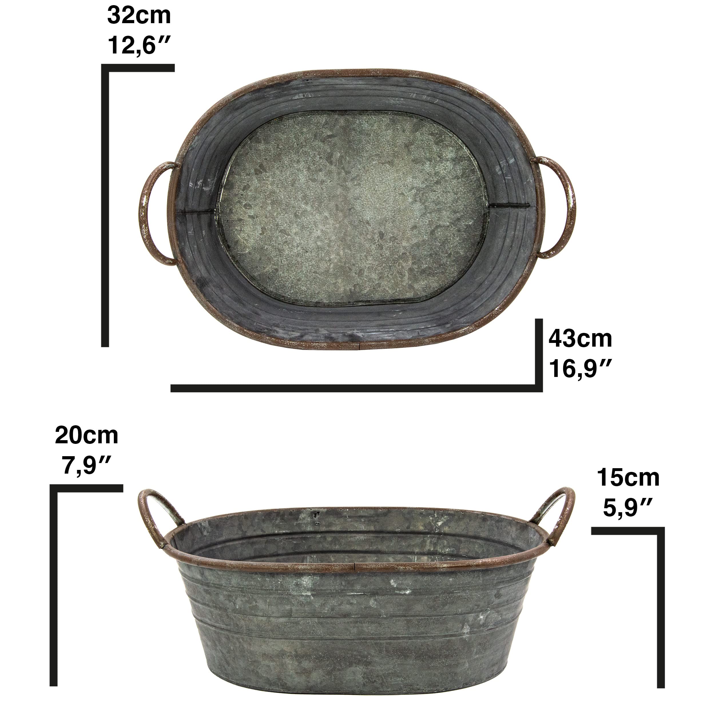 Verzinkte Wanne - Schale zum Bepflanzen - Garten Deko Draußen - Hochzeitsdeko - Blumentopf - Große Pflanzschale (44cm)