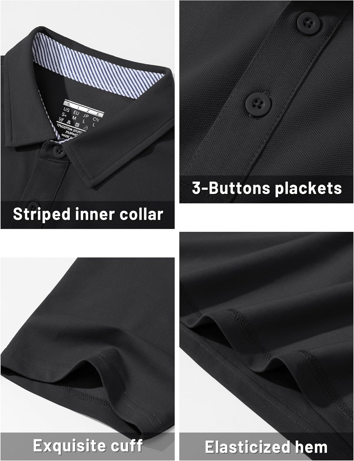 TACVASEN Men's Polo Shirts Short Sleeve Cotton Pique Classic Casual Shirts Moisture Wicking Golf Shirt with 3 Buttons