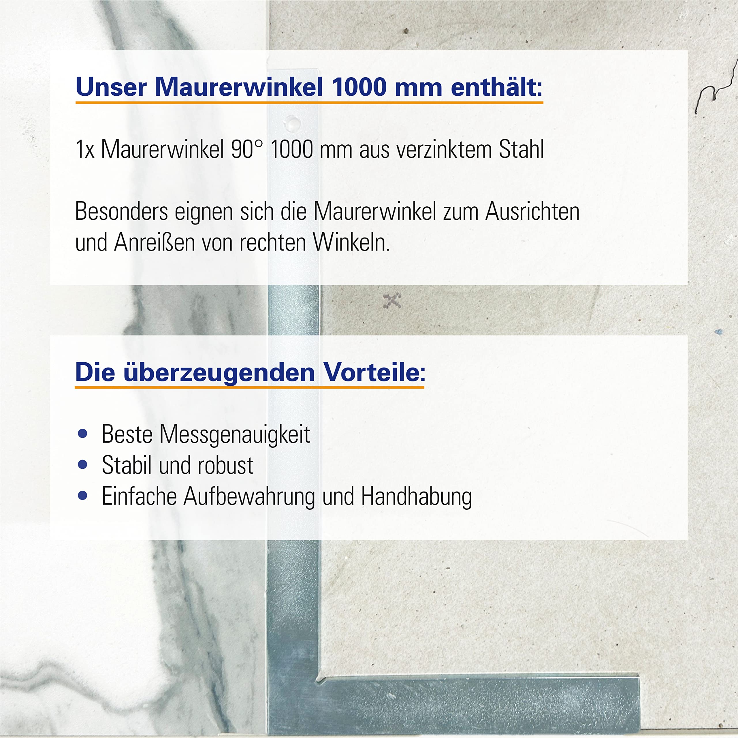 Karl Dahm Maurerwinkel ohne Anschlag, 1000mm I Flacher Metallwinkel für das Ausrichten und Anreißen von rechten Winkeln – 11282
