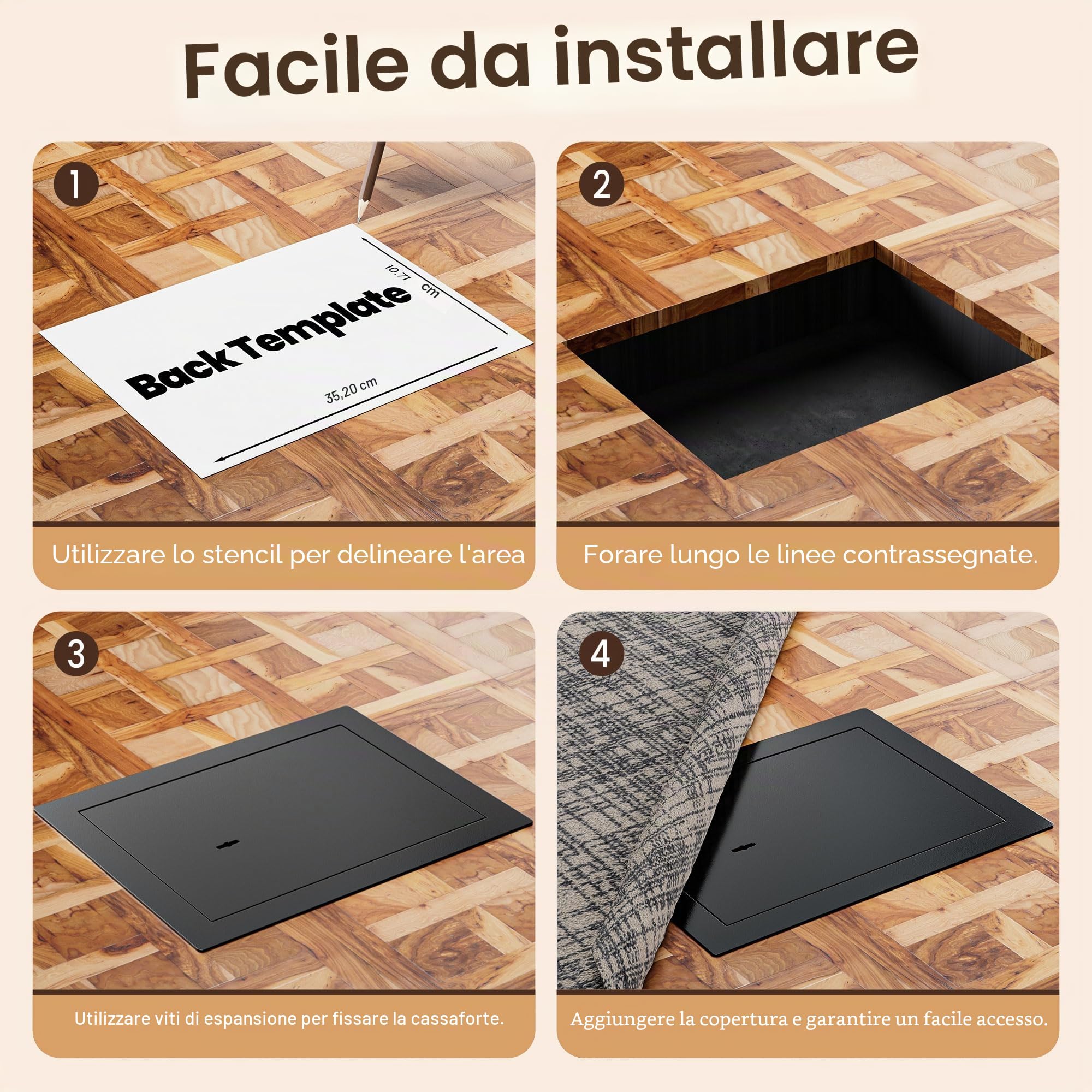 KornerBatl Cassaforte da Pavimento, Cassaforte di Sicurezza Nascosta da 0,405 m³ per Casa con Serratura a Chiave