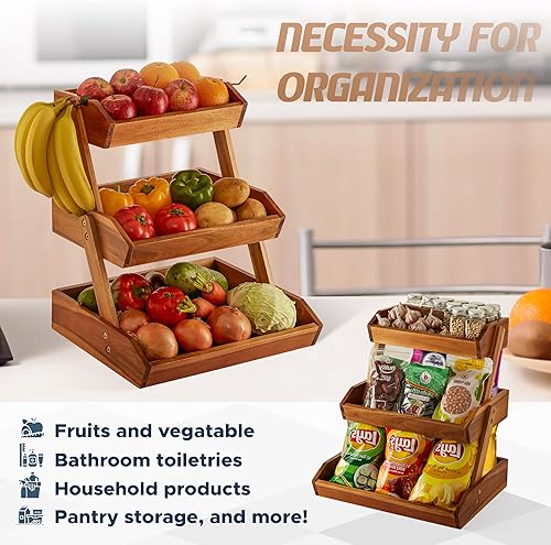 Miniatura 6 de NAGAWOOD Cesta de frutas de tamaño súper grande, frutero, cesta de frutas de 3 niveles para cocina, soporte de almacenamiento de fruta, resistente,