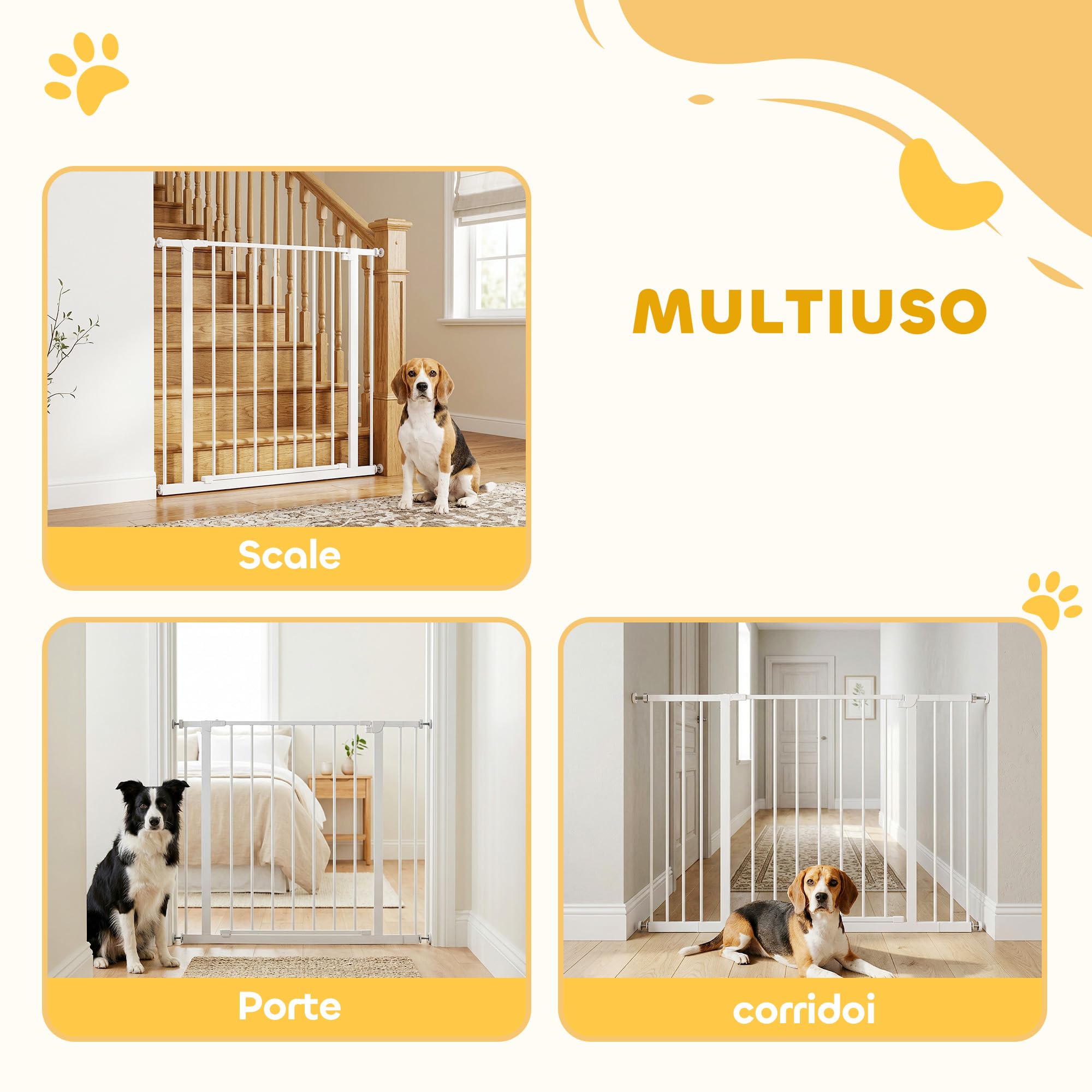 PawHut Cancellino per Cani di Sicurezza Estensibile da 76-82/86-97/101-107 cm Montaggio a Pressione, Metallo e Plastica, Bianco