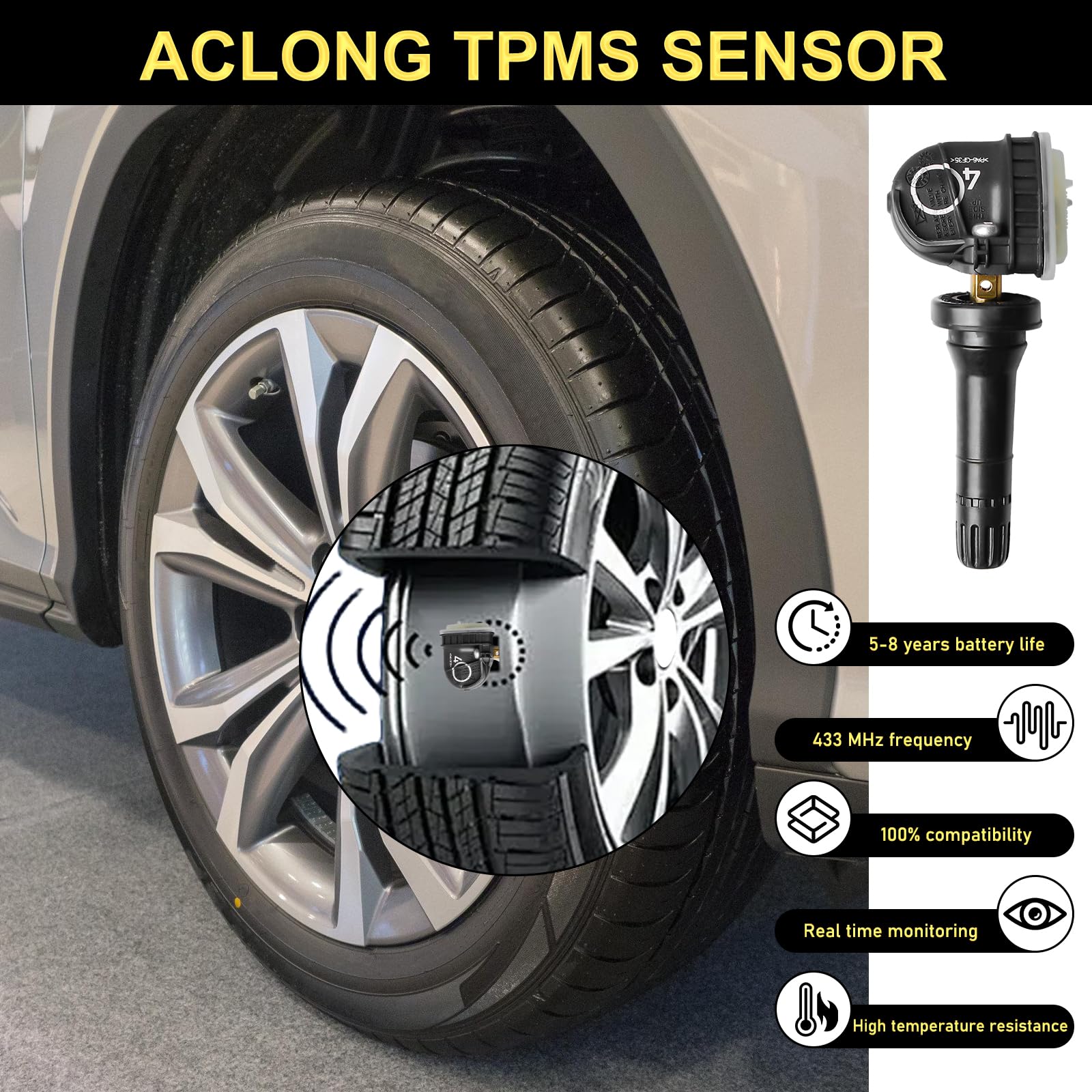 GBKDQQ Sensore TPMS Sensore di Pressione Pneumatici Sistema di Controllo Pressione Pneumatici 433 MHz per OPEL Antara Corsa Insignia Meriva Mokka Zafira, 4 Pezzi, Compatibile con 13506028 13594222