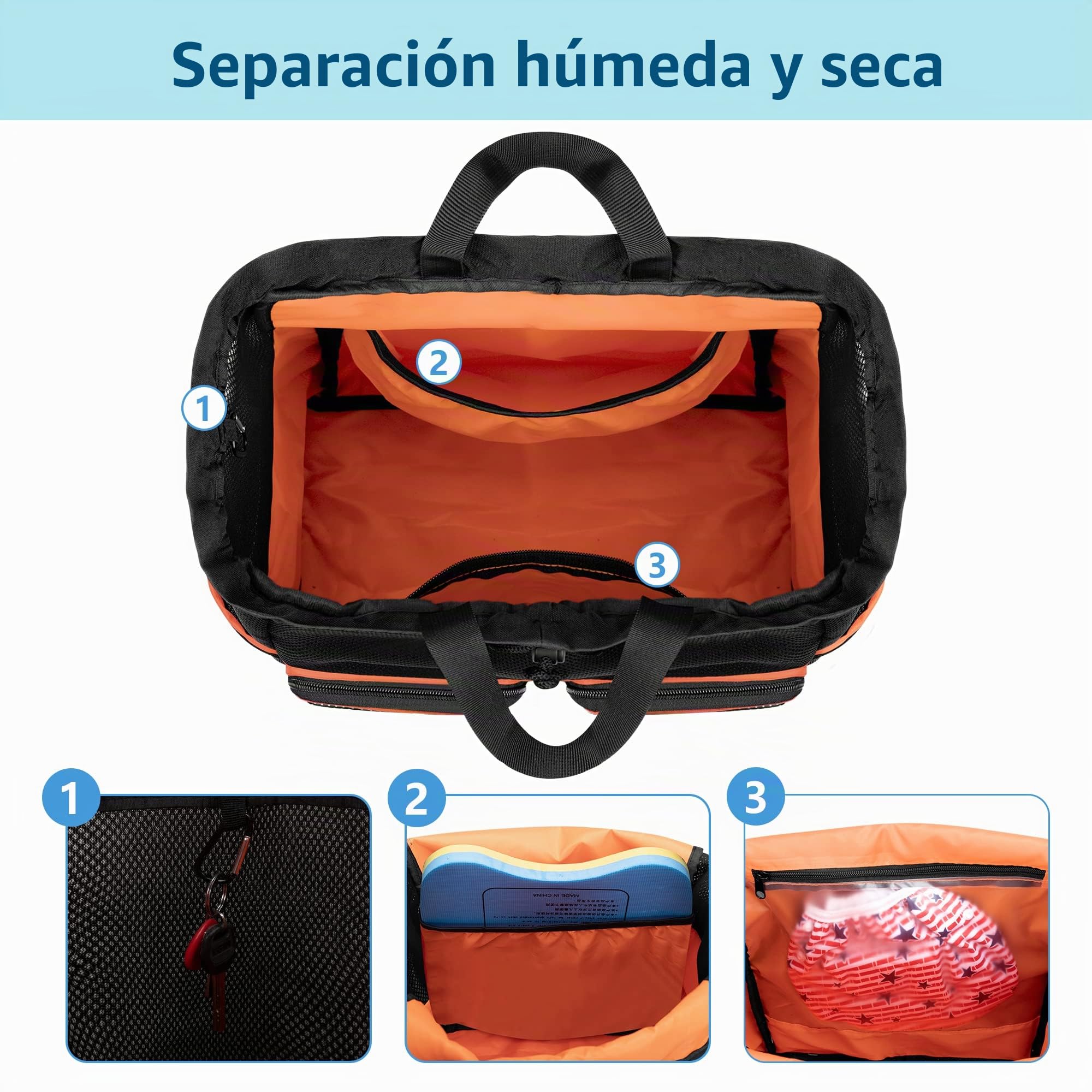 Fasrom Mochila de playa con bolsa impermeable y bolsillo, mochila grande de natación con cordón para viajes, bolsa de playa, gimnasia y deportes en la piscina