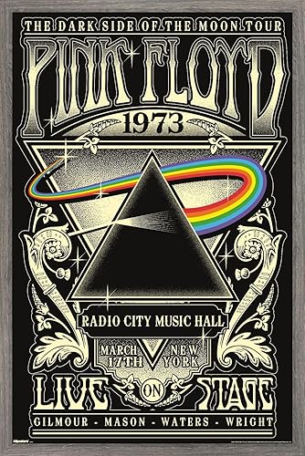 Pink Floyd - Póster de pared de The Dark Side Of The Moon Tour 1973, 22.4 pulgadas de largo x 14.7 pulgadas de ancho, versión enmarcada de madera de