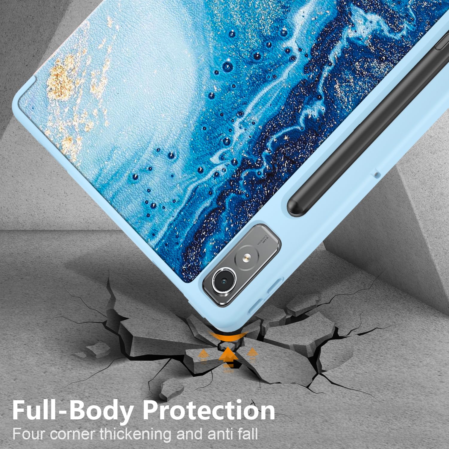 Custodia In Pelle PU Per Lenovo Tab P12 12.7 Pollici - Con Supporto Pieghevole - Design Onde Del Mare
