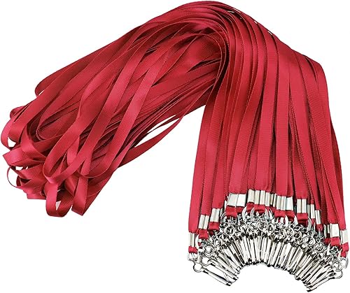 Paquete de 50 cordones rojos para insignias de identificación, cordones con clips de gancho giratorios para etiquetas de nombre, soporte de Rojo