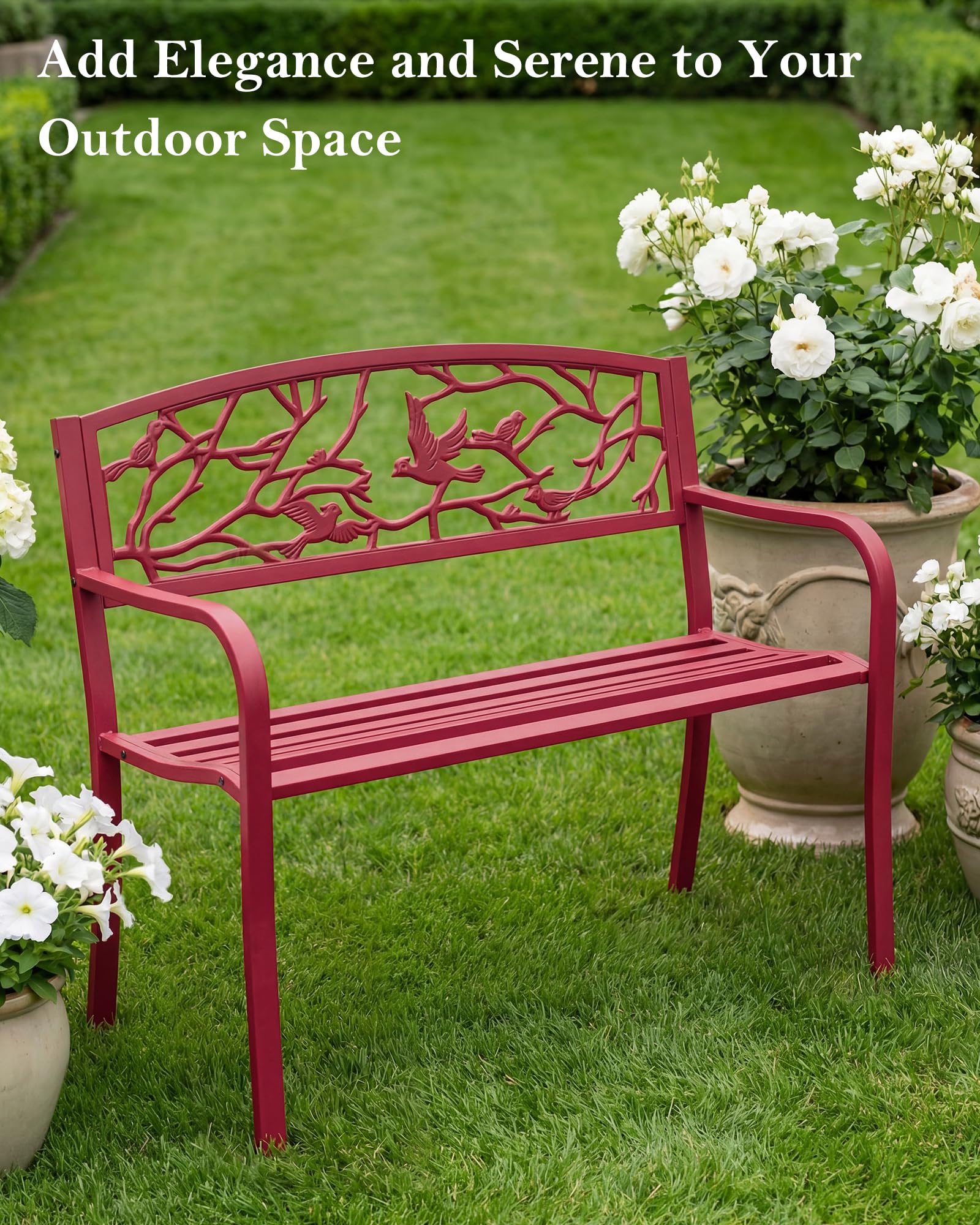 Banc de jardin 2 places en fonte pleine résistant aux intempéries - Charge maximale : 240 kg - Avec motif colombe de la paix et branche d'arbre - Banc en métal vintage pour jardin, balcon