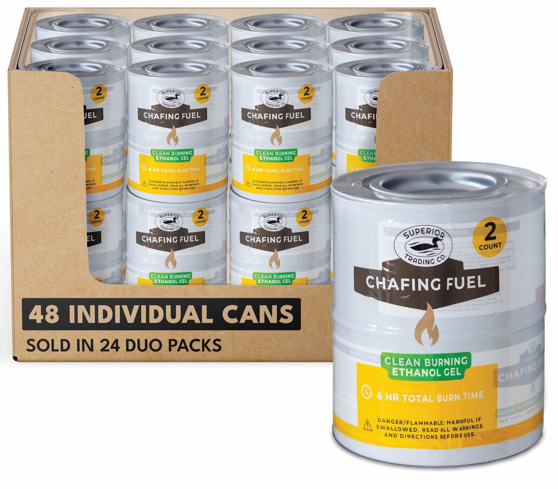 Superior Trading Co. Chafing Fuel Cans, Up to 6 Hour Food Burners for Parties, Smokeless, Resealable, Indoor Outdoor Catering & Food Service, 48 Pack