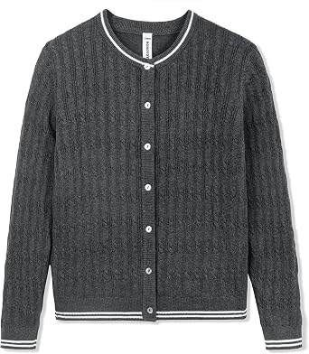 BOBOYOYO Girls Cardigan 100% Cotton Kids School Uniform Sweater Cable Knit