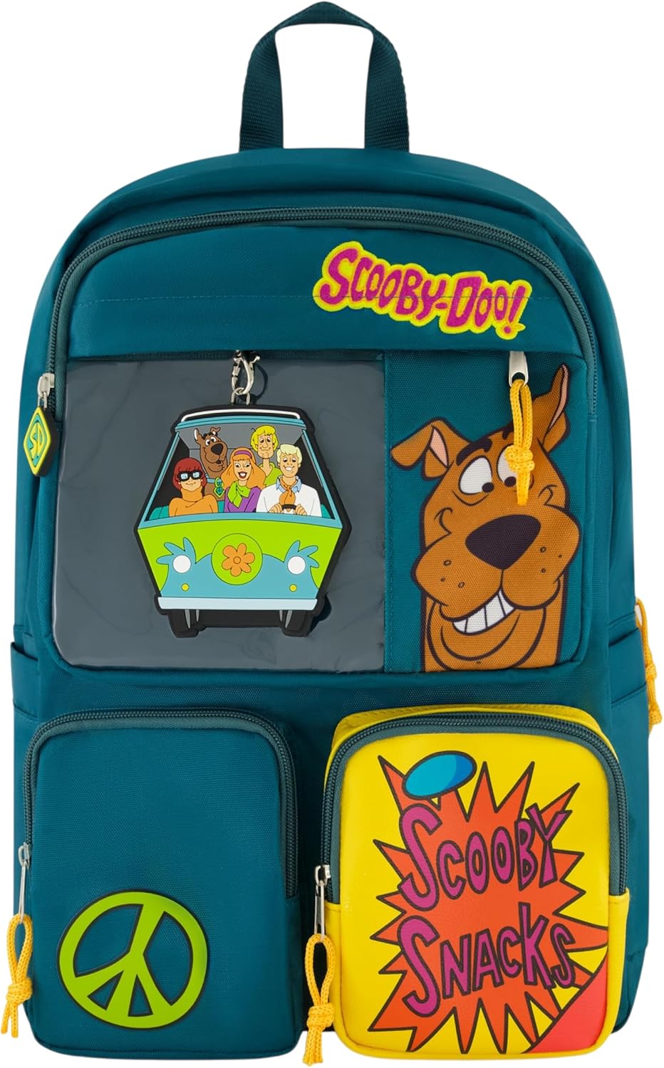 Concept One Scooby Doo Backpack with Mystery Machine Keychain, Travel Bag for Men and Women, Adjustable Shoulder Straps, Green, 17 Inch