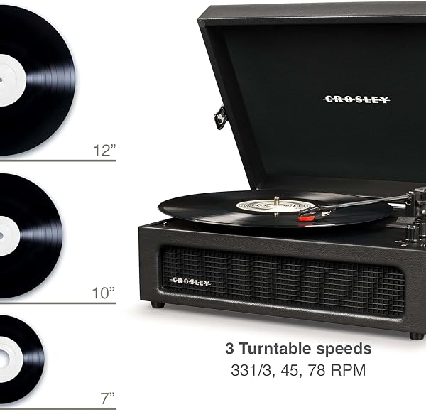 Crosley Voyager Portable Turntable - Bluetooth Record Player, 3-Speed Suitcase Vinyl Player, Home Turntables for Vinyl Records, Built in Stereo Speakers & Bluetooth Receiver, AUX Input, Black - 3