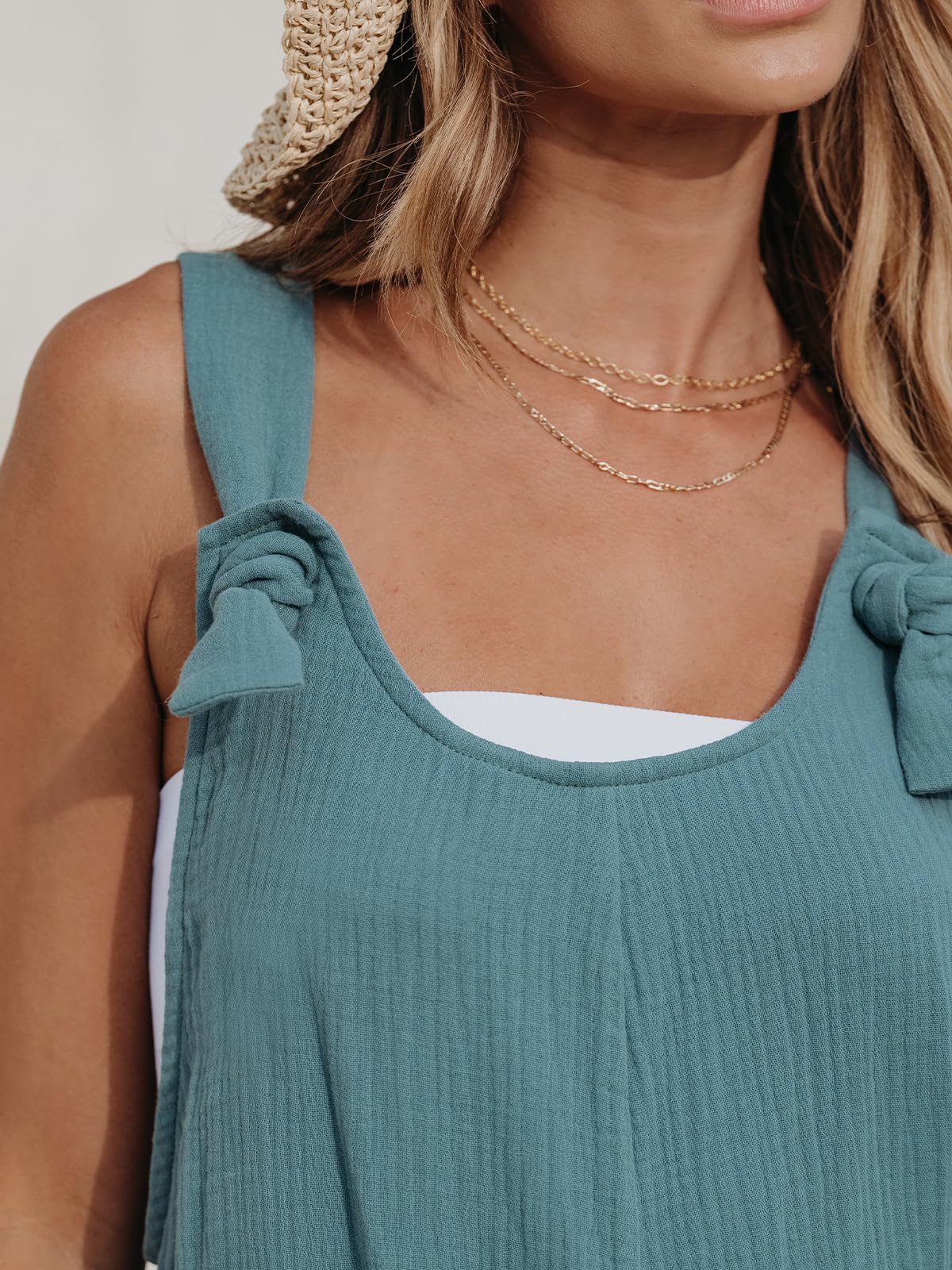 CUPSHE Damen Jumpsuit U-Ausschnitt Ärmellos Strampler Weites Bein Taschen Vorne Kurz Overall Sommer Strand Lose Hosenanzug