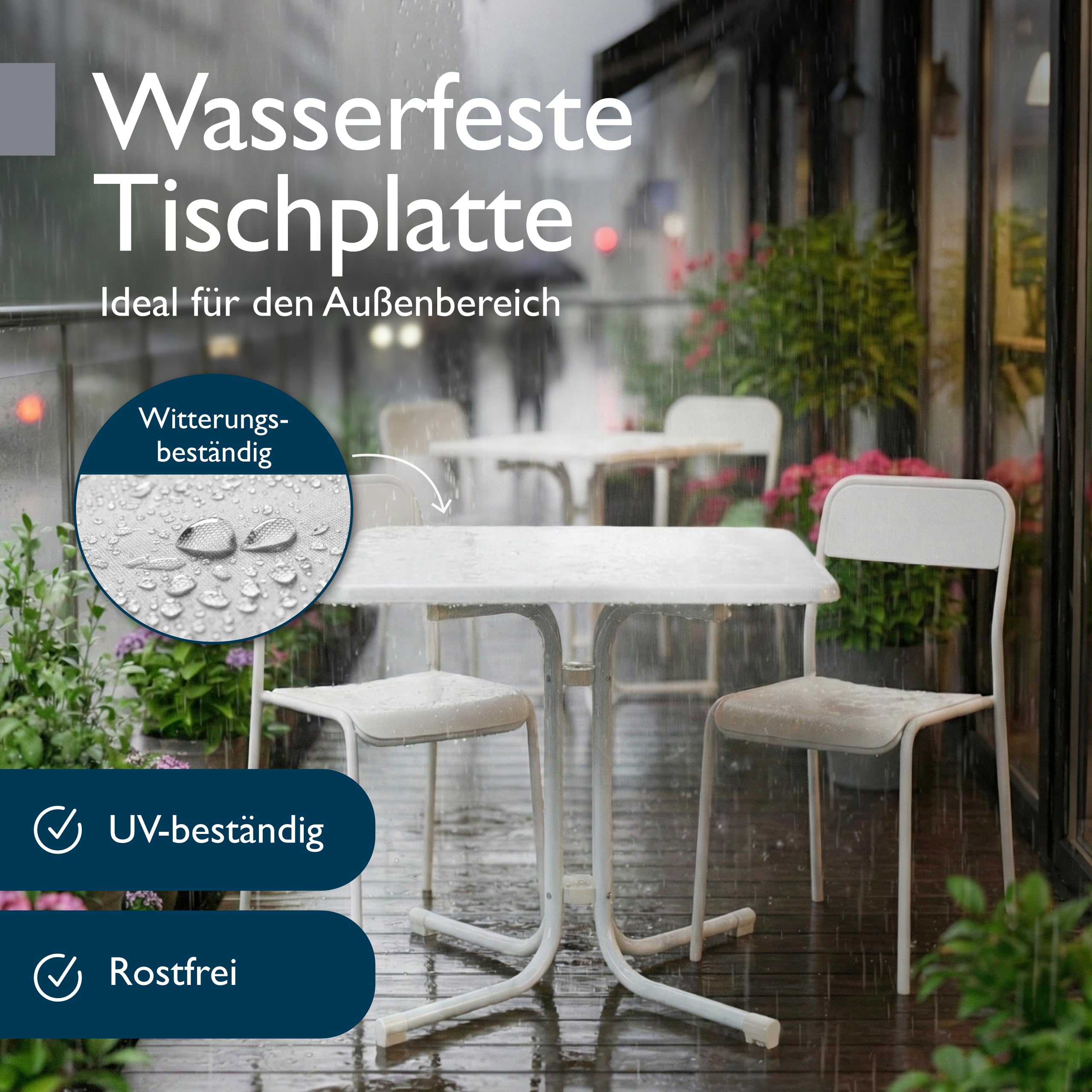 Beautissu Bistrotisch Eckig 80x80 cm – Stabiler Gartentisch Balkontisch Wetterfest Klappbar – Esstisch Klein Balkon Garten Küche – Weißer Bistro Tisch Beistelltisch Campingtisch Gastro – Bistroni