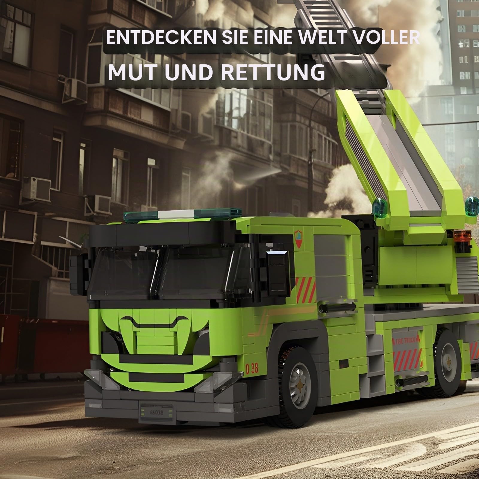 Technik LKW Klemmbausteine Set, Feuerwehrauto Bausteine, Leiter-Feuerkran Montagesatz Spielzeug, Geschenk für Erwachsene und Kinder, Kompatibel mit L***, 829 Teile