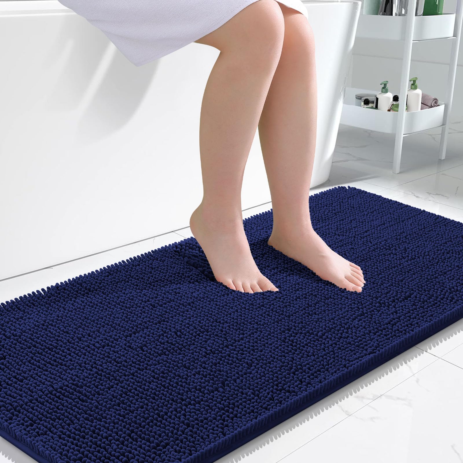 OLANLY Bathroom Runner Rugs 47x24, Extra Soft Absorbent Chenille Bath Rugs | Twilight Sapphire, Quick-Drying Rubber Backing, Machine Washable Long Bath Mat for Bathroom Floor, Tub and Shower, Home Decor
