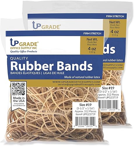 Miniatura 2 de Upgrade Office Supply UPG23719PK2 Bandas de goma, tamaño #19 (3-12 pulgadas x 116 pulgadas), bolsas de 4 onzas (paquete de 2), color crepé natural,