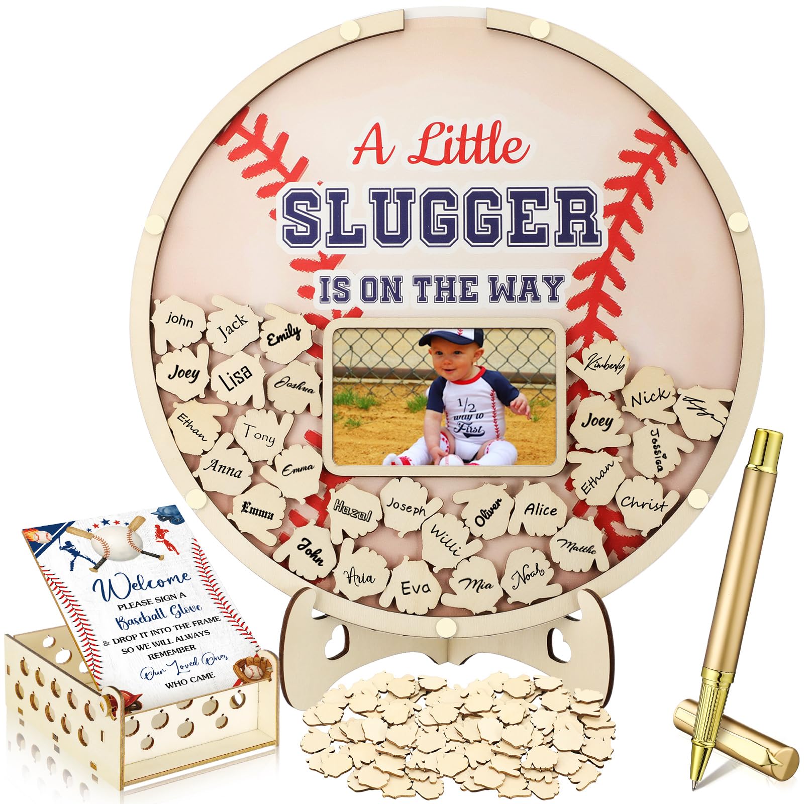 Wenqik 63 Pcs Baseball Baby Shower Guest Book,White