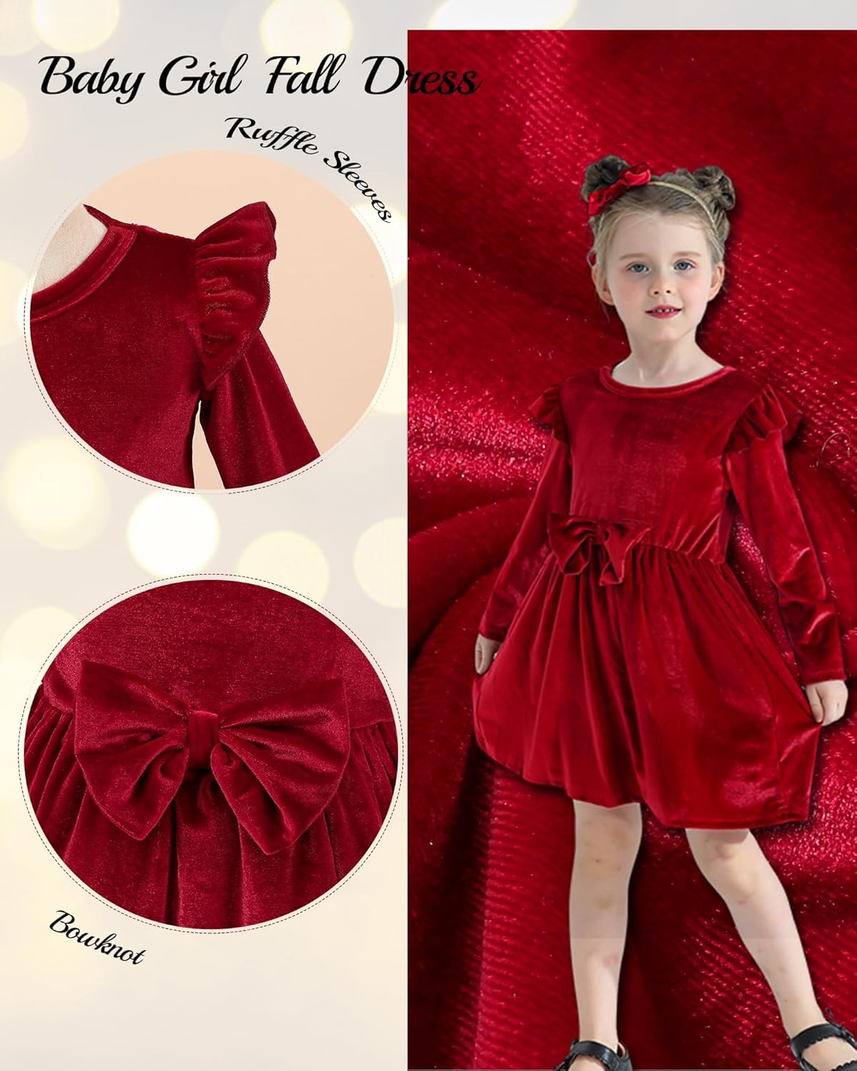 Kucnuzki Toddler Baby Girl Clothes Velvet Dress Solid Little Flower Girl Dress Princess Casual Party Dress for Girl Fall - Image 4