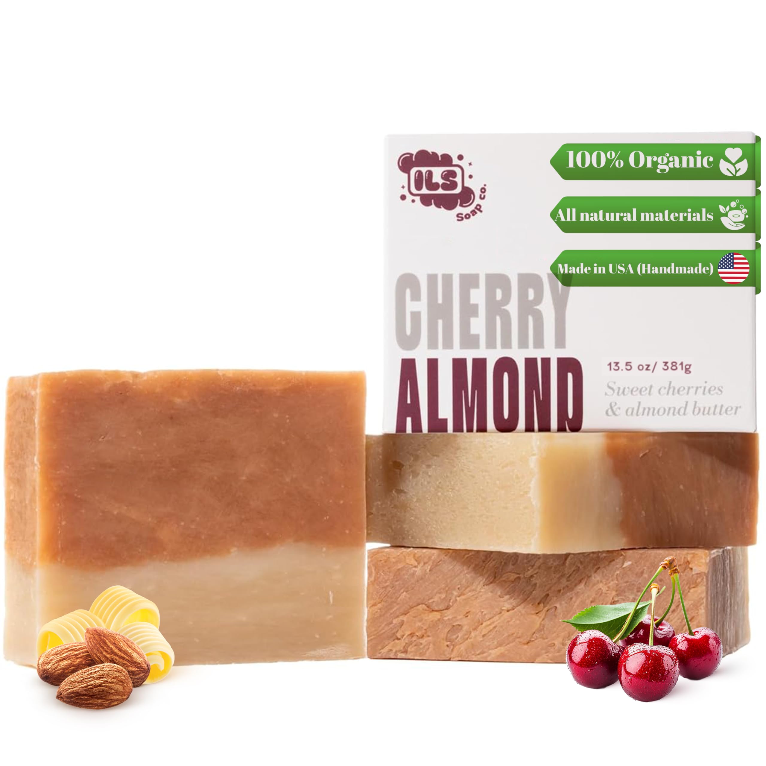 Iron Lion Soap – All-Natural Soap bar for Men & Women – Cold Process, Handmade in the USA - Cherry Almond 3 Pack