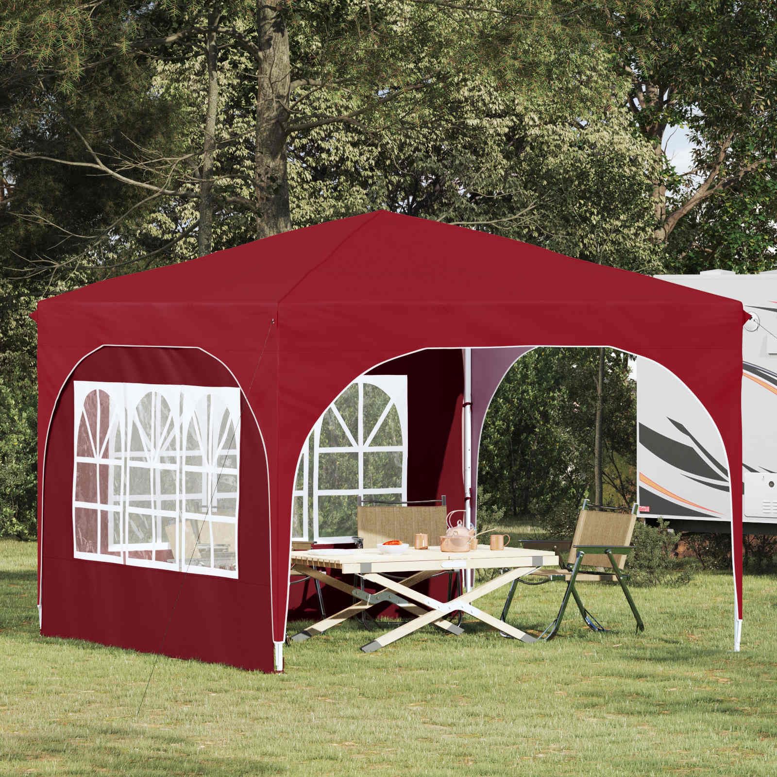 Pop-up namiot imprezowy bordowy 290 x 290 cm, składany i składany, z ochroną UV, wodoszczelny namiot ogrodowy ze stabilnym stelażem stalowym, regulacja wysokości 227-245 cm