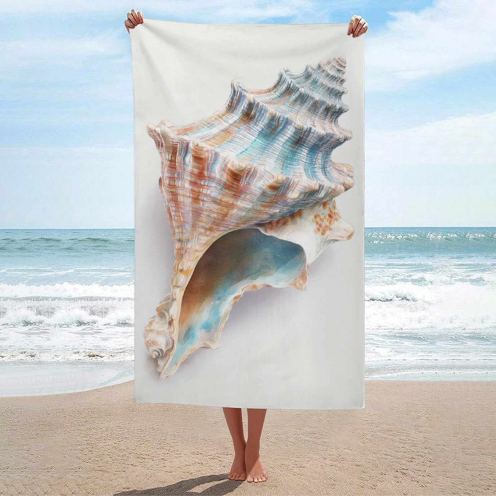 asbwuo Elegant Conch Shell Watercolour Coastal Beach Towel