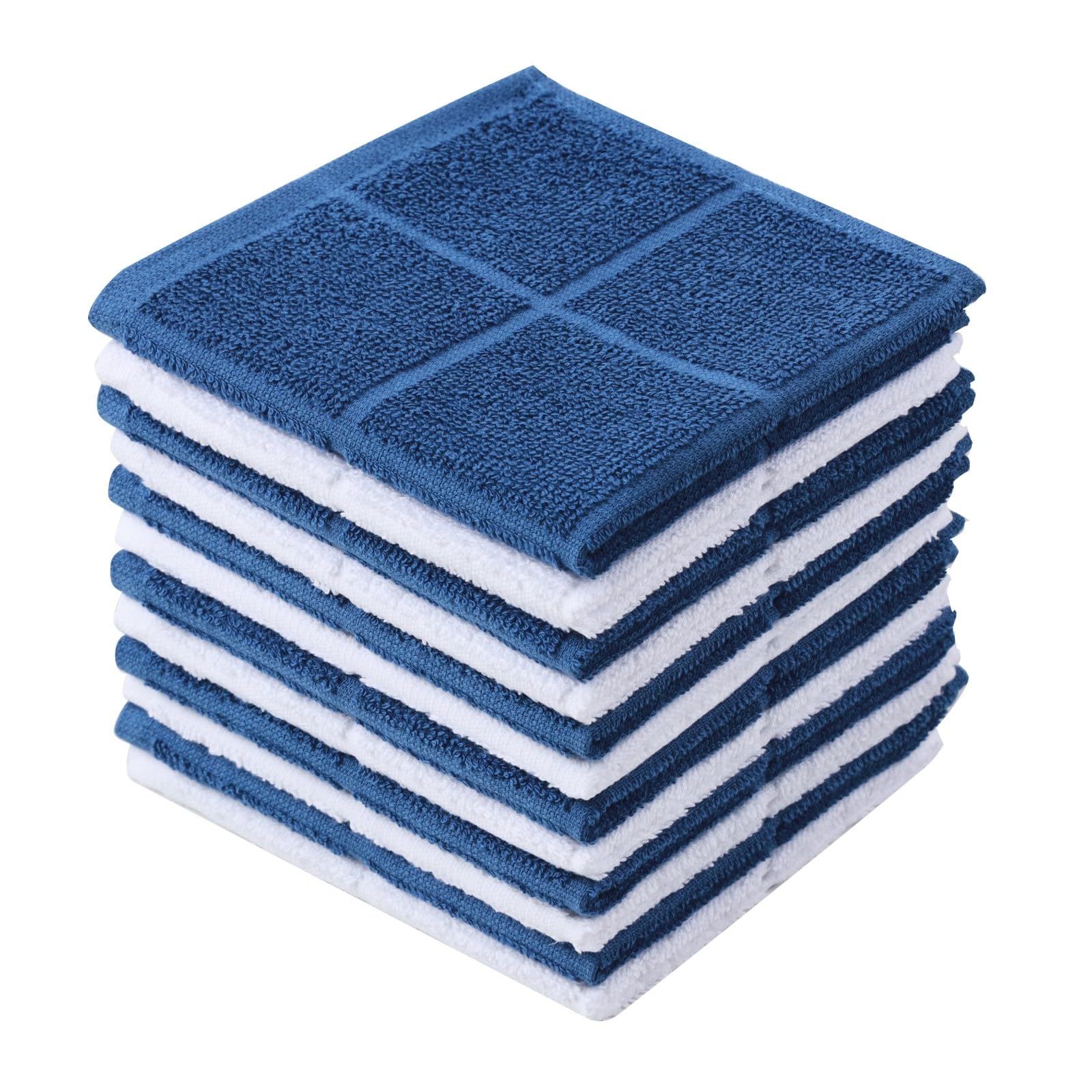 Glynniss Dishcloths Kitchen Highly Absorbent Dish Rags 100 Cotton Dish Cloths for Washing Dishes Cleaning Middle Blue White