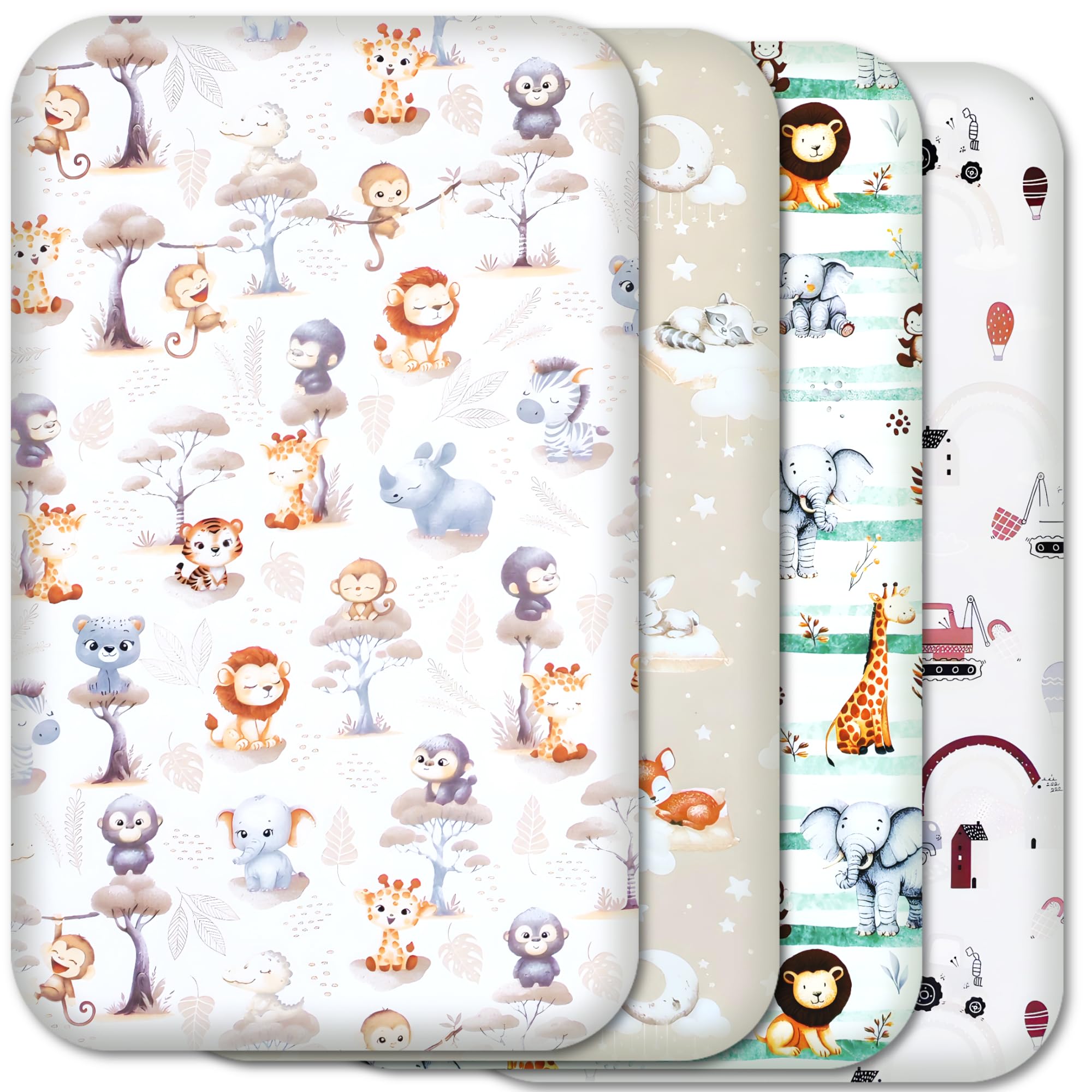 Next to Me Crib Sheets 83x50cm – 100% Pure Cotton, Soft & Breathable Baby Bedding Set, 4-Pack Snug Fitted Baby Sheets for Bedside Cribs (83x50cm, SET 1-4pcs)