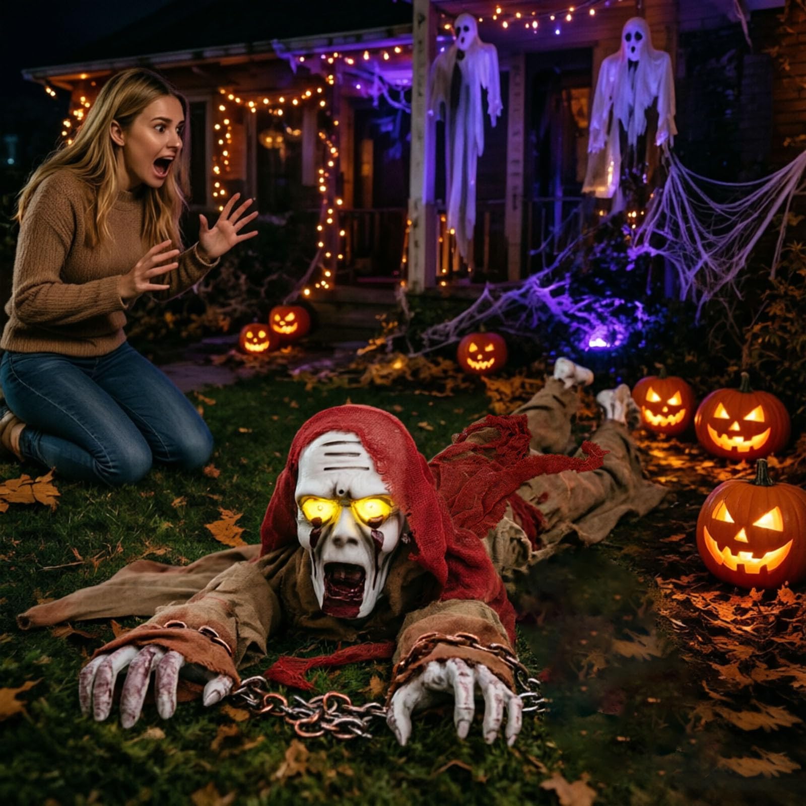 Fantasma zombi eléctrico de Halloween, decoración aterradora de Halloween