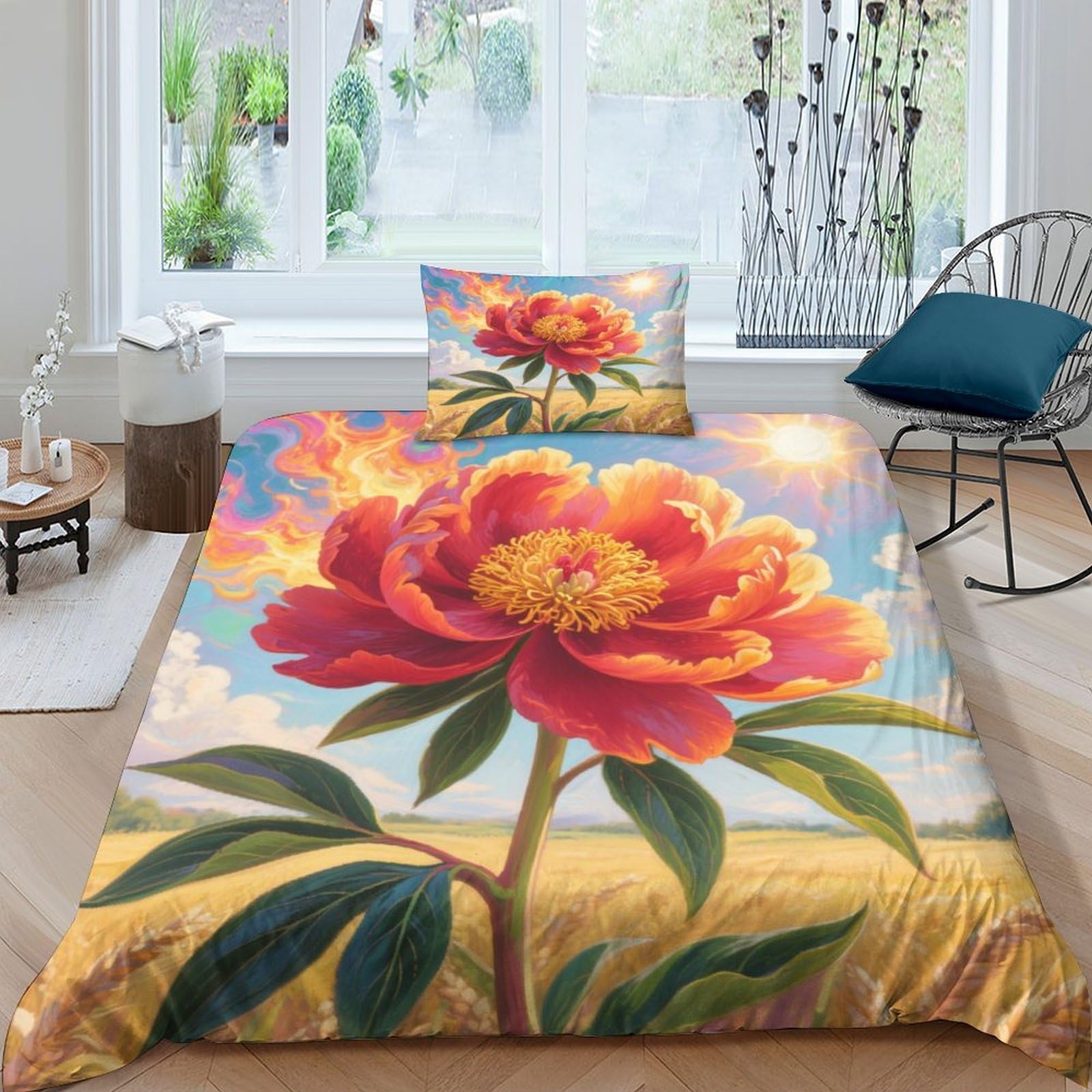 Housse de couette microfibre pivoine lit simple pour ado